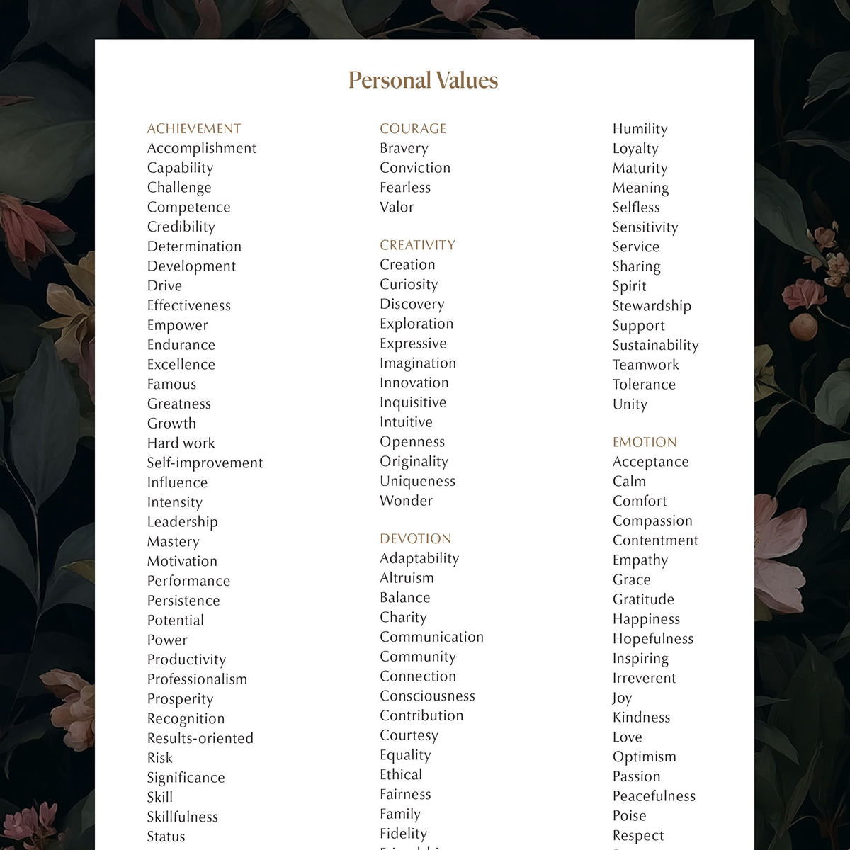 Personal Values List Download - Made in Canada #color_