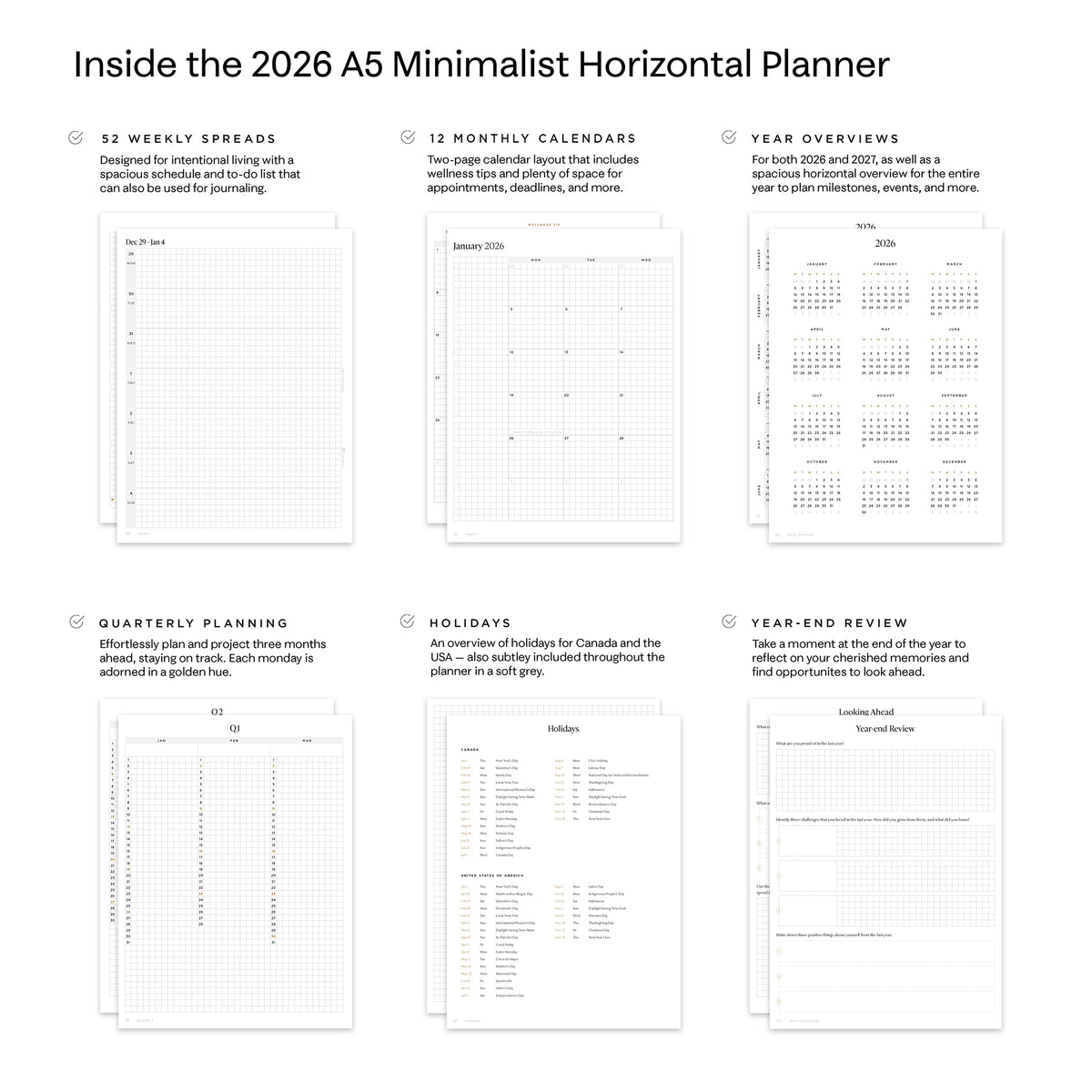 Imperfect 2026 A5 Minimalist Horizontal Planner (Paper Flex) - product specifications on 120gsm paper