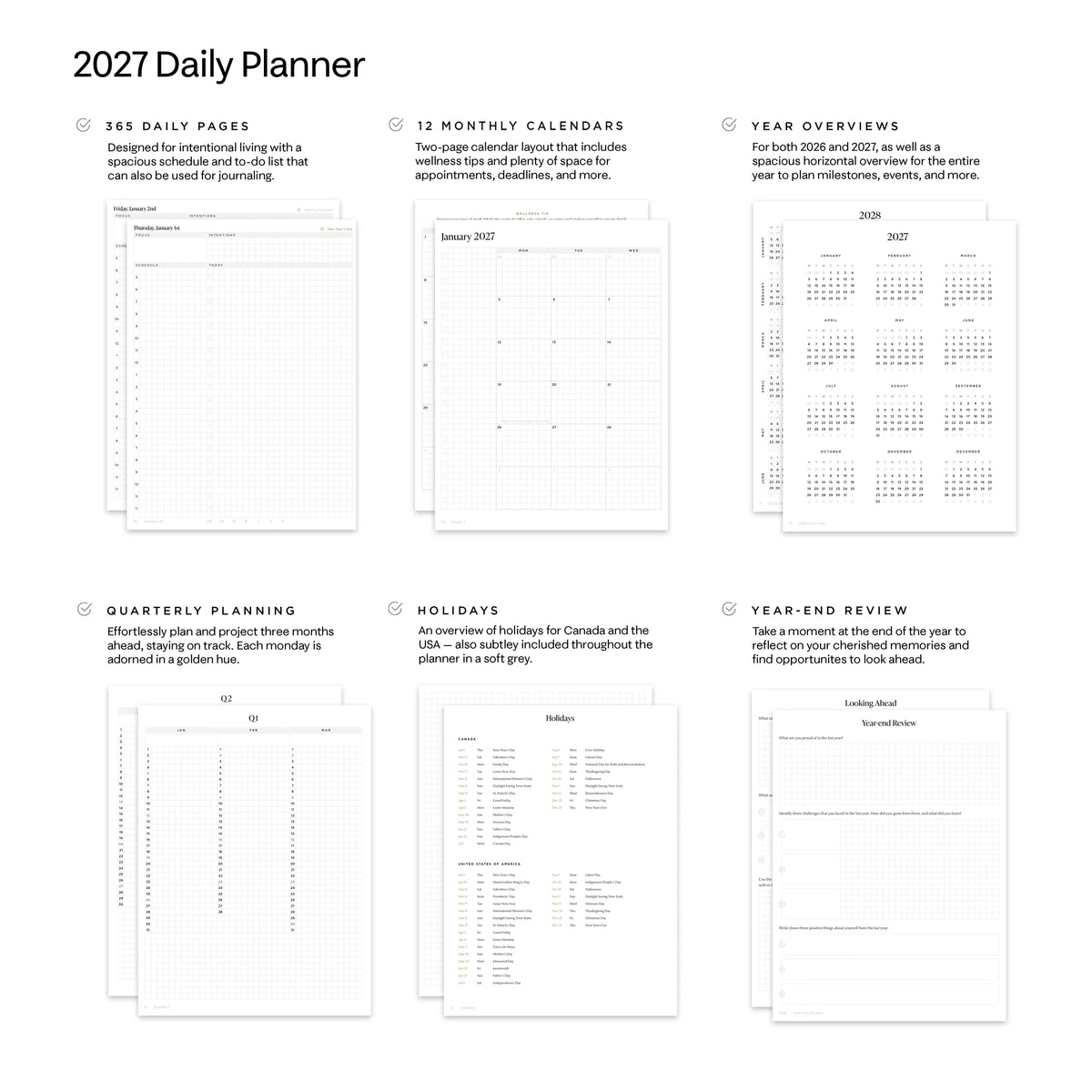 2027 Minimalist Daily Planner (Cloth Flex, Heritage 120gsm) - detail view