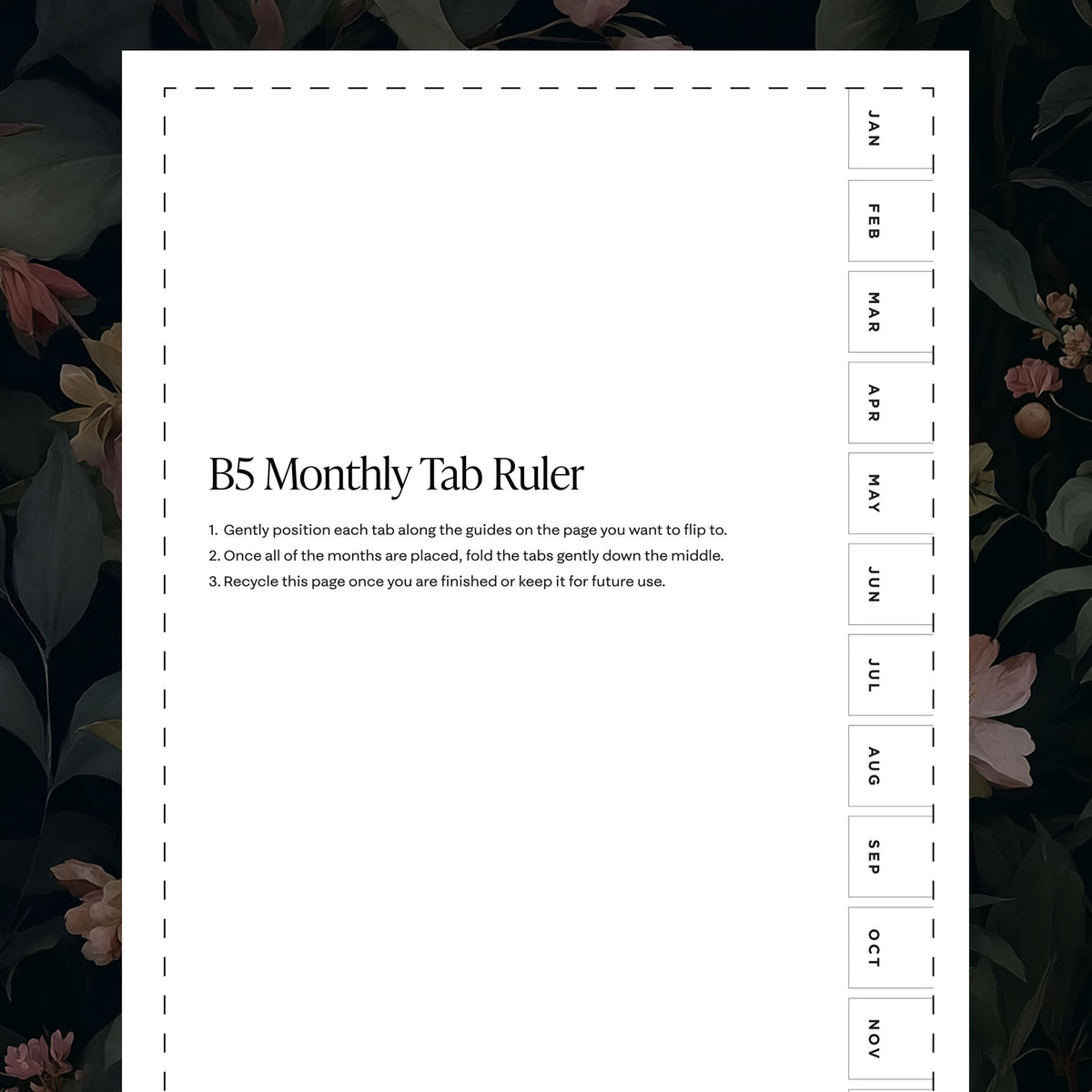 Printable Minimalist B5 Tab Ruler - Made in Canada