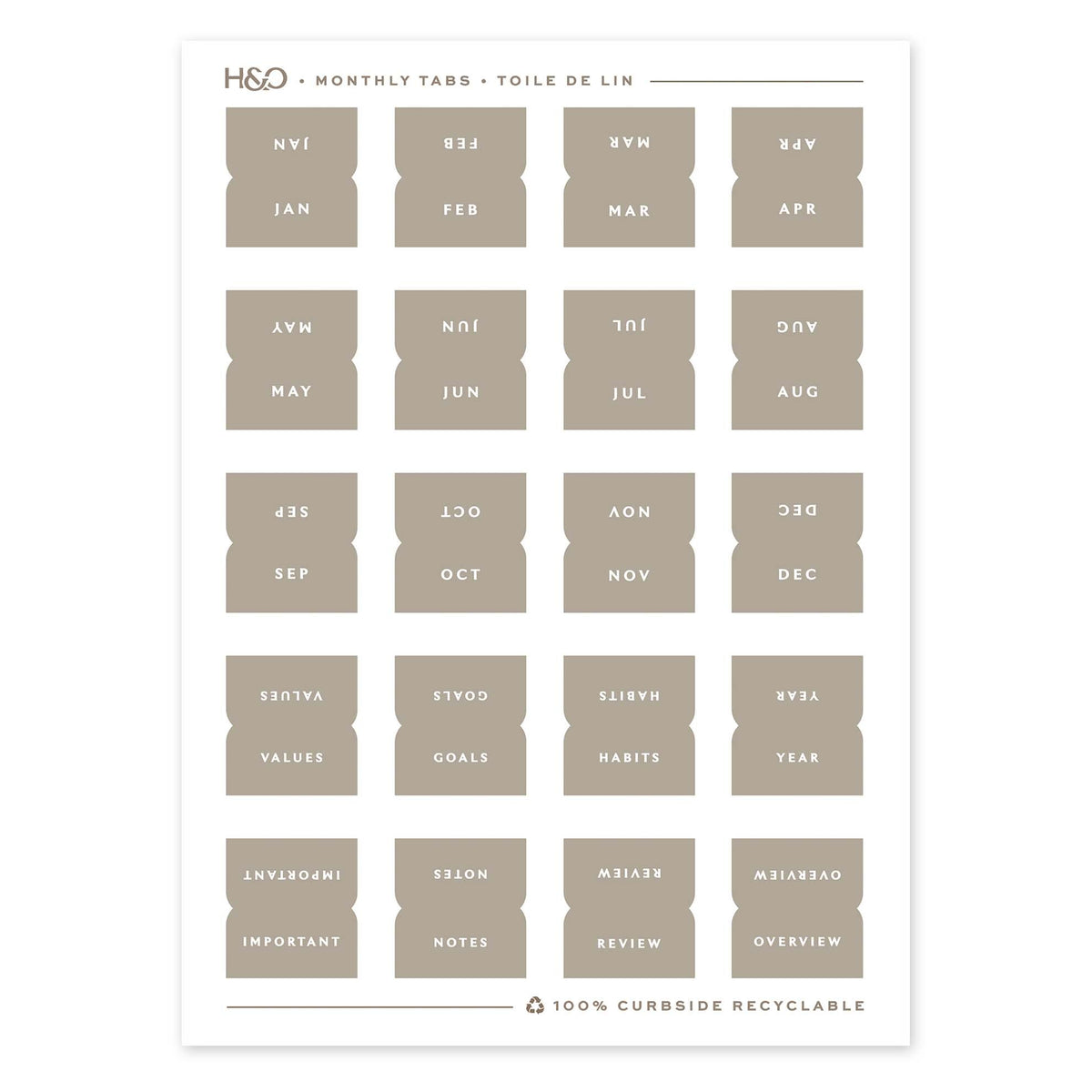 Monthly Tabs in Toile de Lin #color_toile de lin