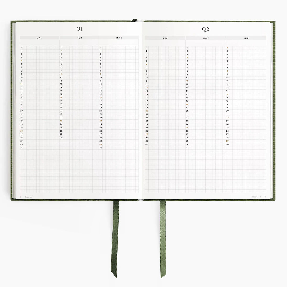 Hemlock & Oak dated planners in Moss #color_moss