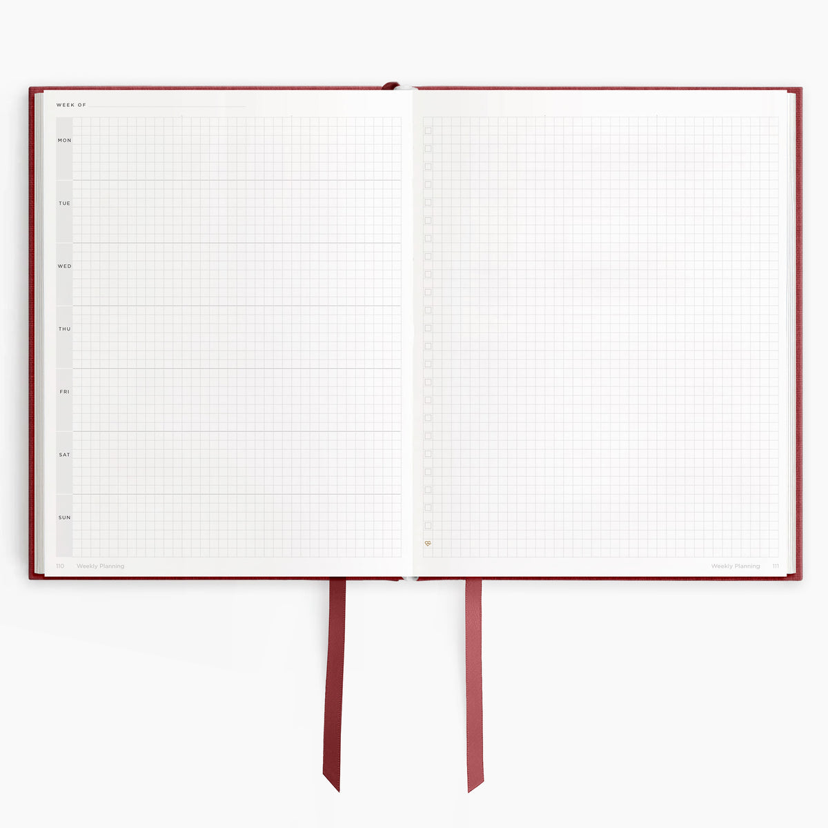 Undated Horizontal Weekly Planner (12-Month, Hardcover, 120gsm) in Scarlet Oak #color_scarlet oak