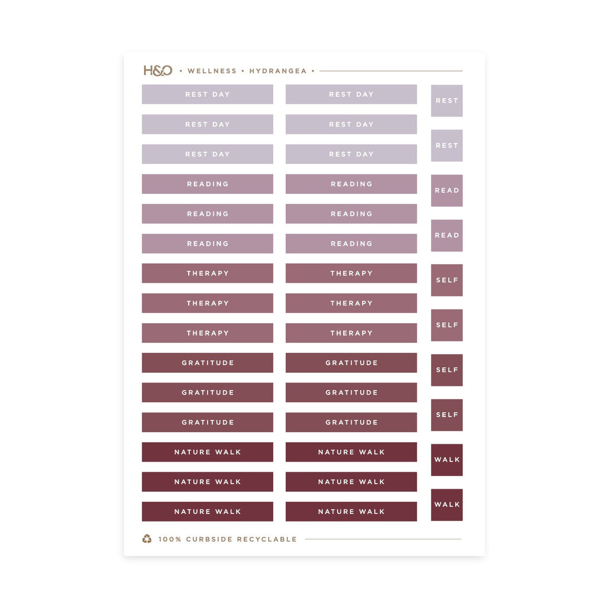 Wellness planner stickers in Hydrangea, Hemlock & Oak