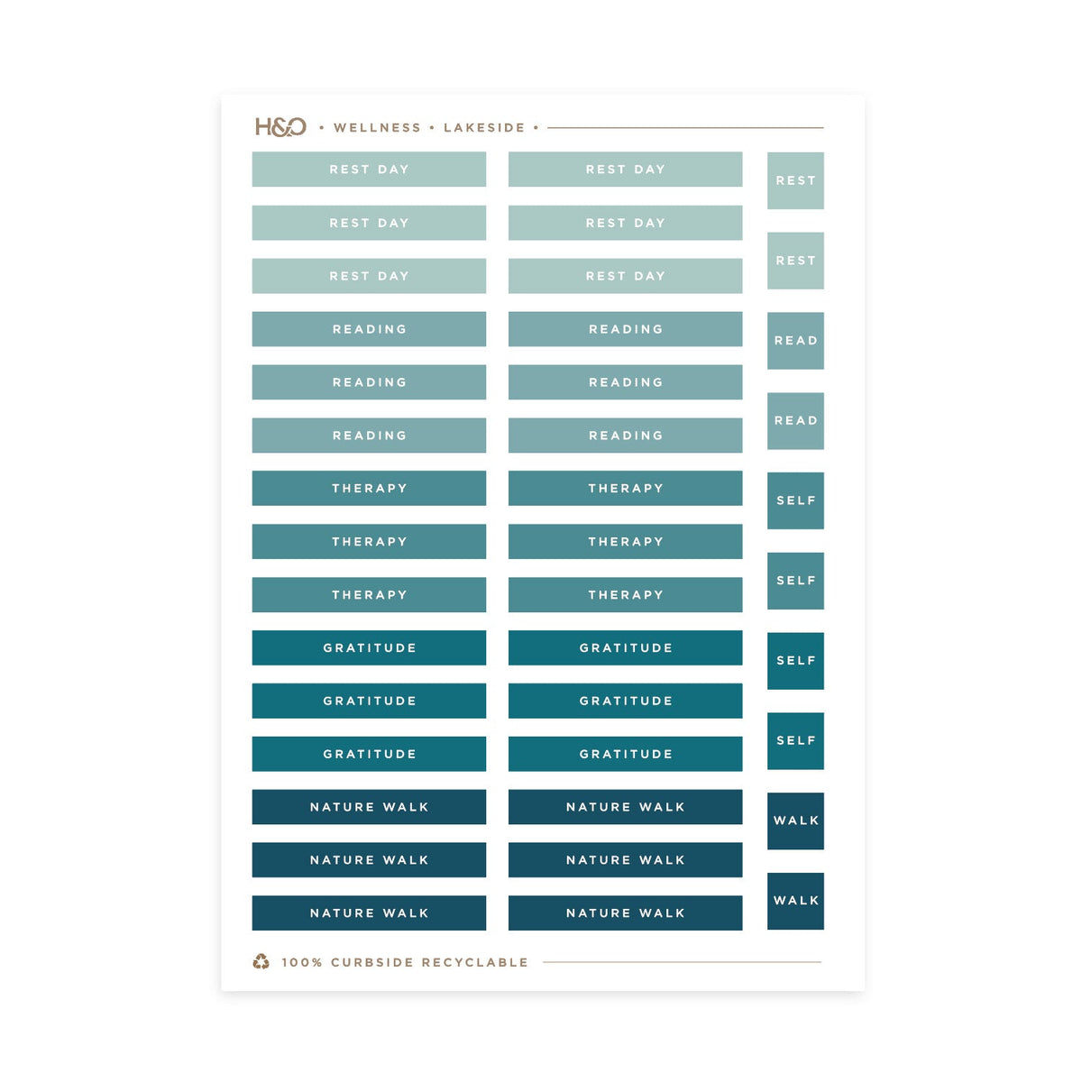 Wellness planner stickers in Lakeside, Hemlock & Oak