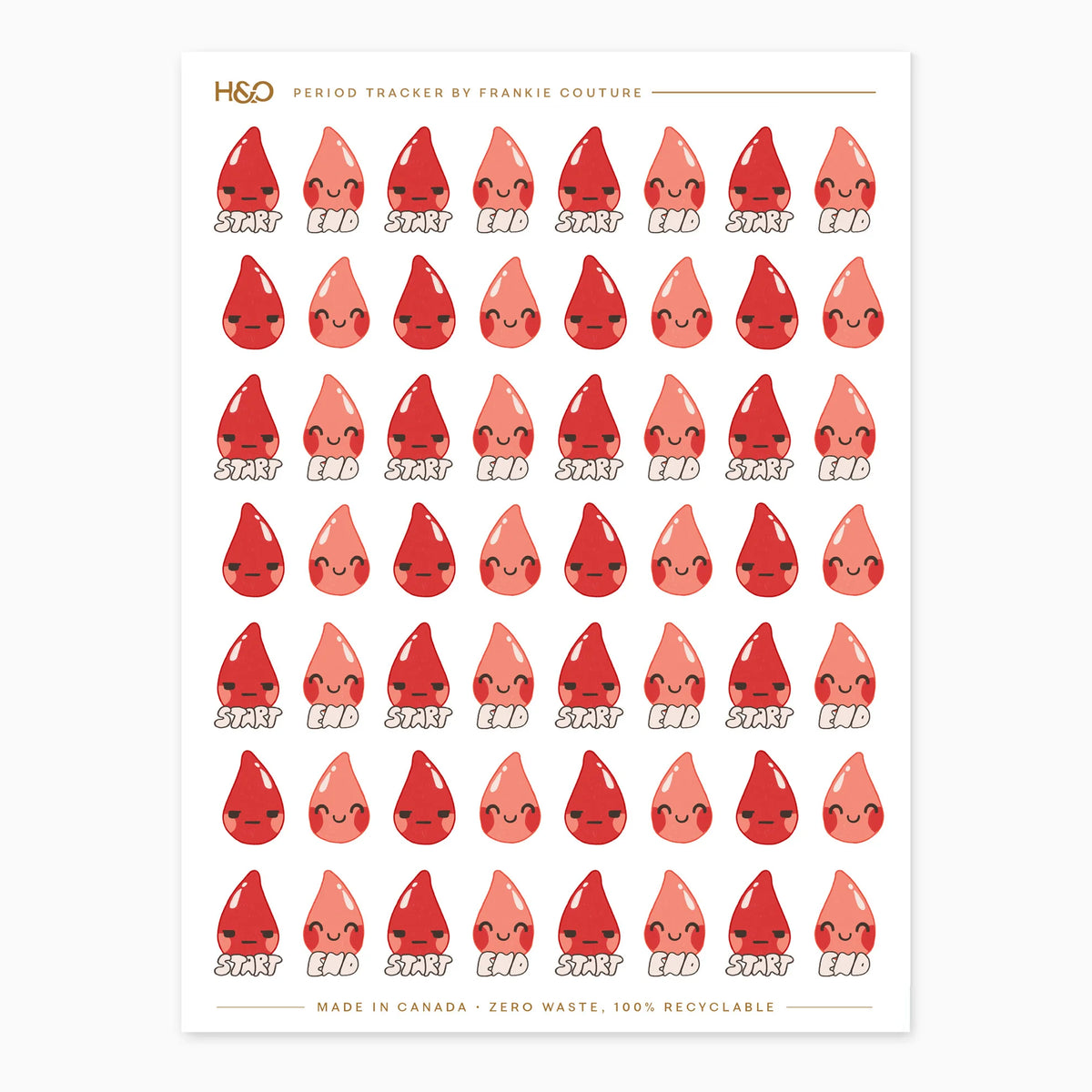 Period tracker sticker sheet with playful start and end markers for planners, journals, and calendars.