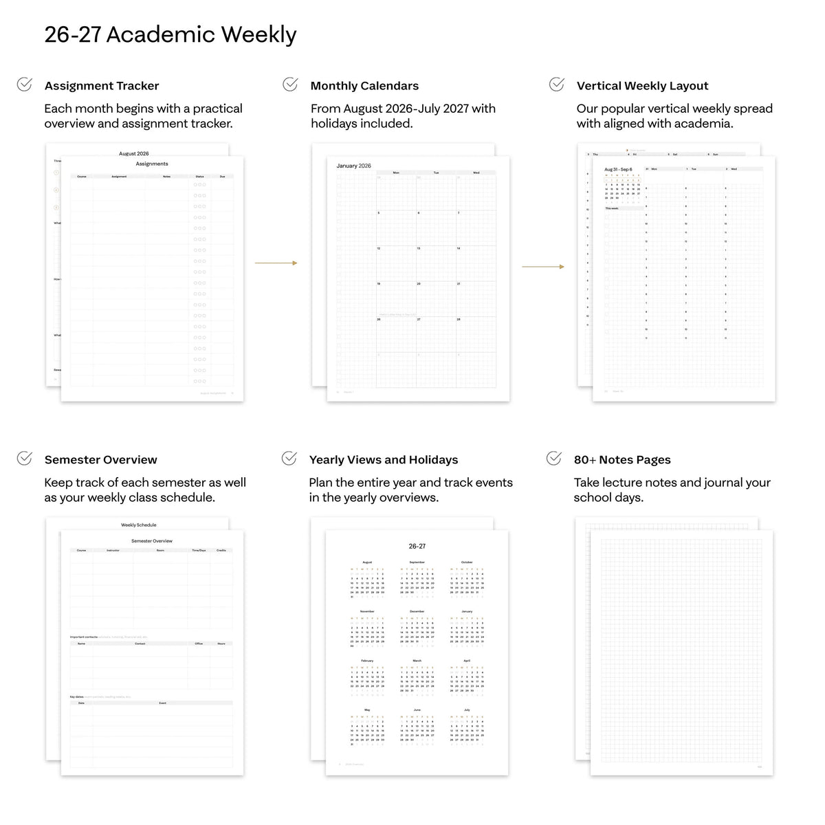 26-27 Academic Planner (Hardcover, A5, Archivist 70gsm) - product specifications on 70gsm paper